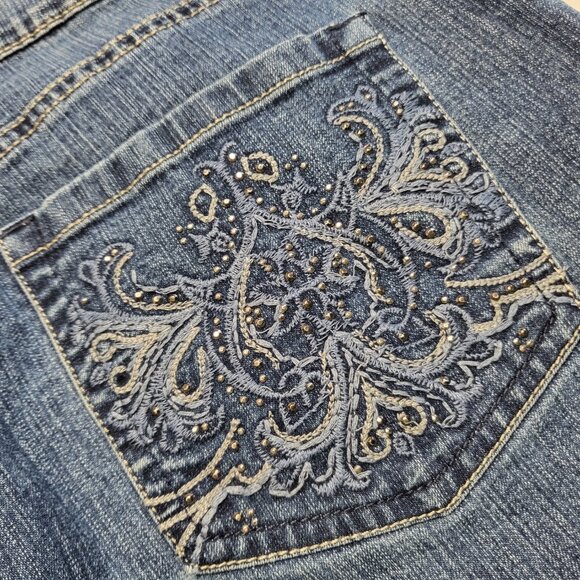 Gloria Vanderbilt Skimmer Jeans Womens 12 Rhinestones Embroidered Pocket 33X16.5 - Picture 1 of 16